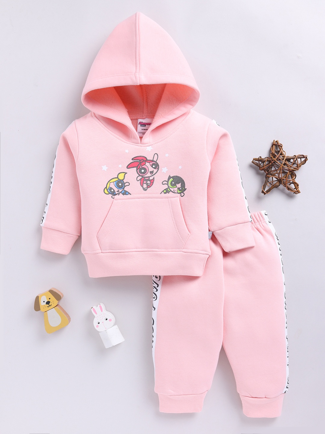 

YK X Tinyo Infant Powerpuff Girls Printed Hooded Fleece Sweatshirt with Joggers, Pink