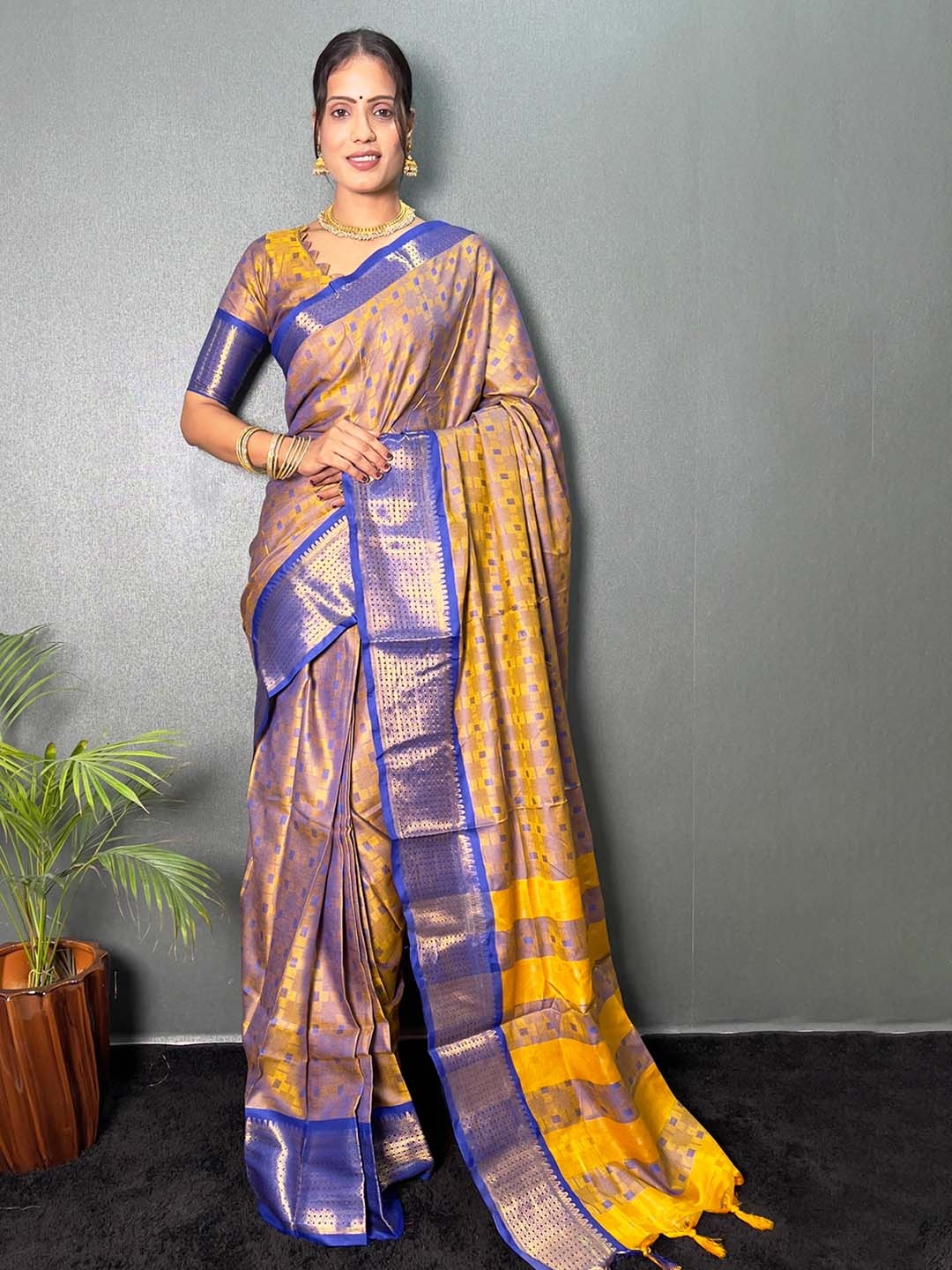 

KALINI Woven Design Zari Ready to Wear Mysore Silk Saree, Yellow