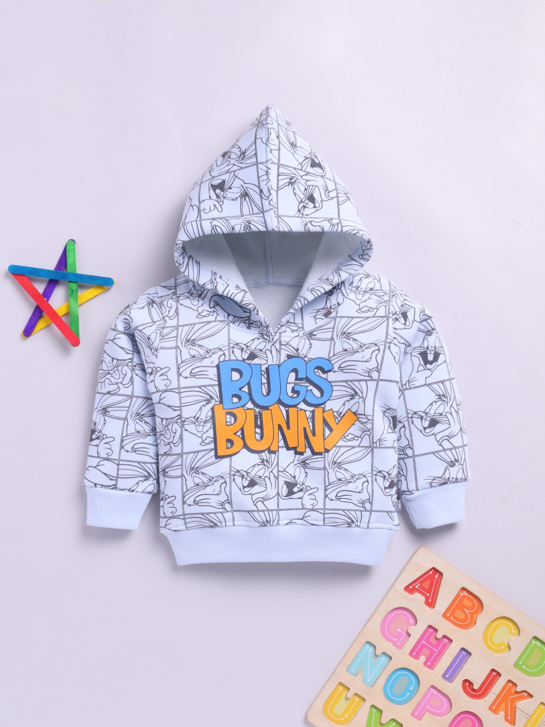 

YK X Tinyo Infant Boys Bugs Bunny Printed Hooded Fleece Sweatshirt, Blue