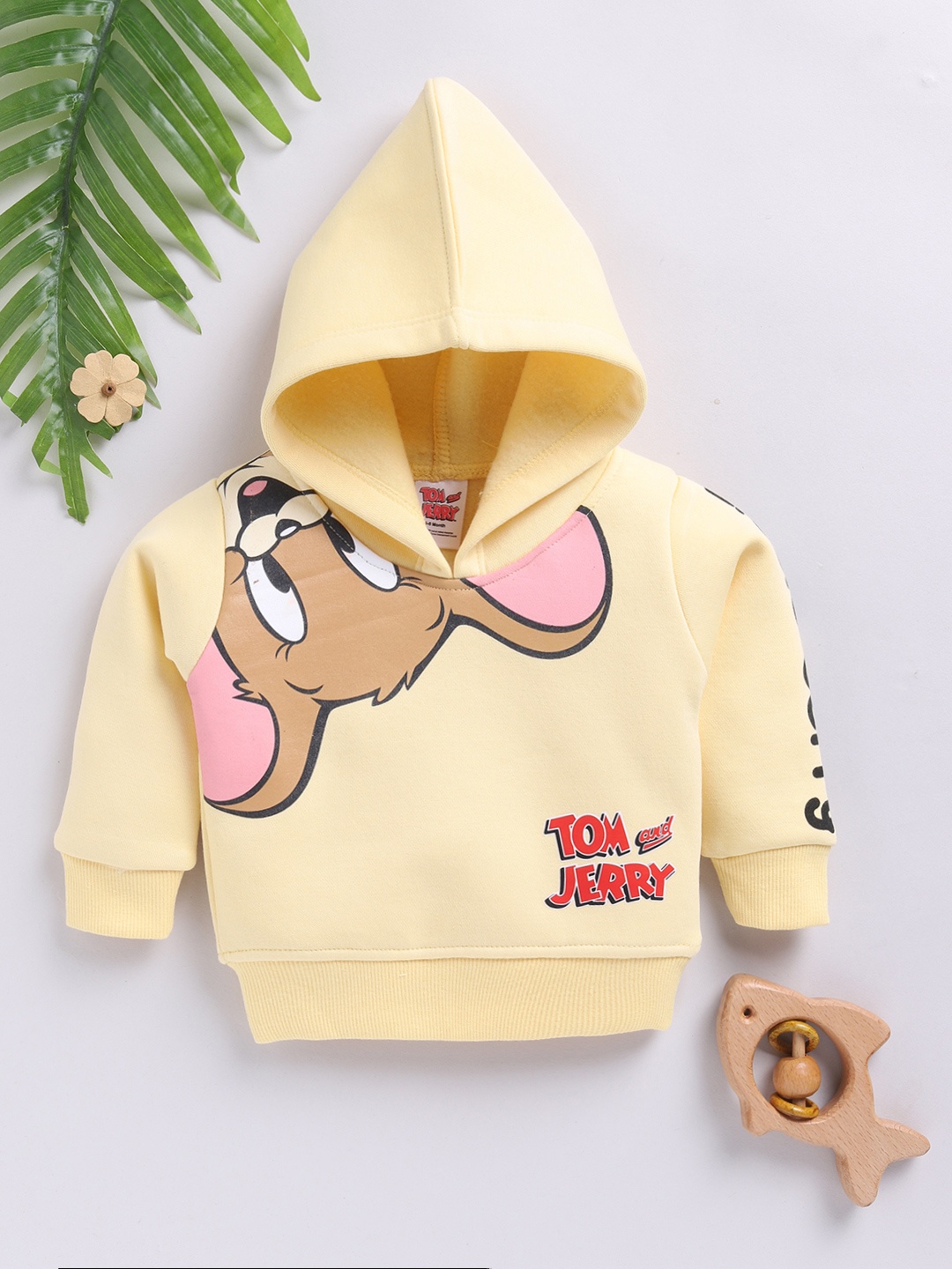 

YK X Tinyo Infant Girls Tom and Jerry Printed Hooded Fleece Sweatshirt, Yellow