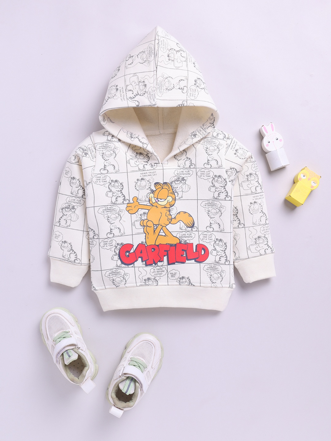 

YK X Tinyo Infant Girls Garfield Printed Hooded Fleece Sweatshirt, Cream