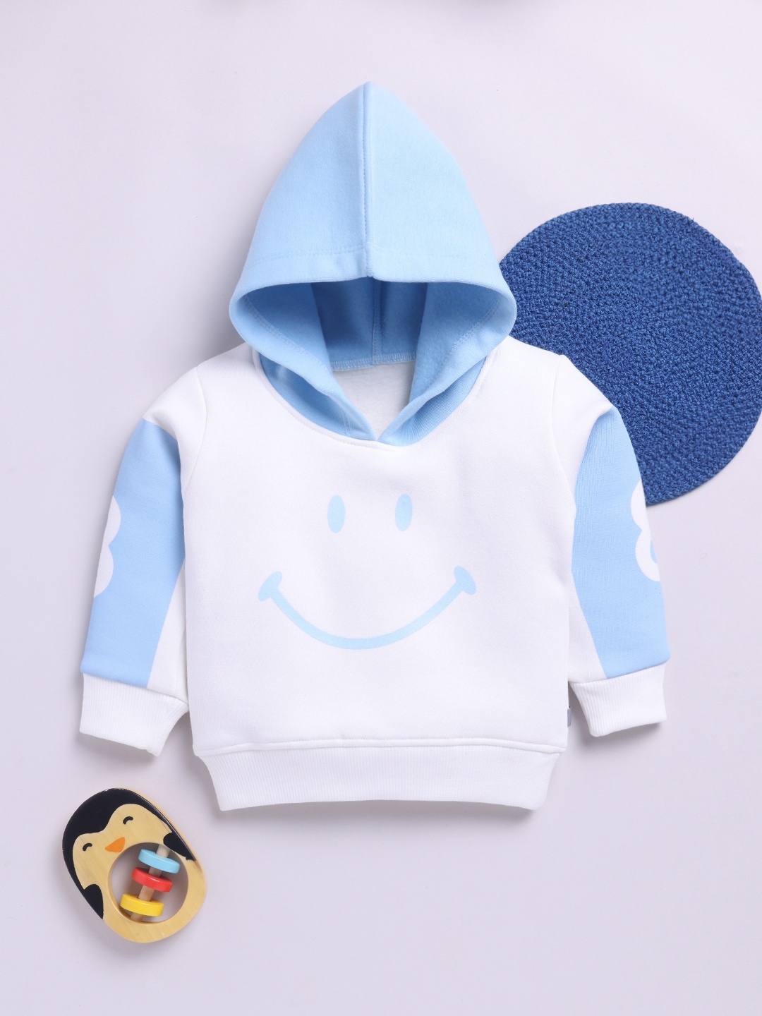 

YK X Tinyo Infant Boys Smiley Printed Fleece Hooded Sweatshirt, Off white