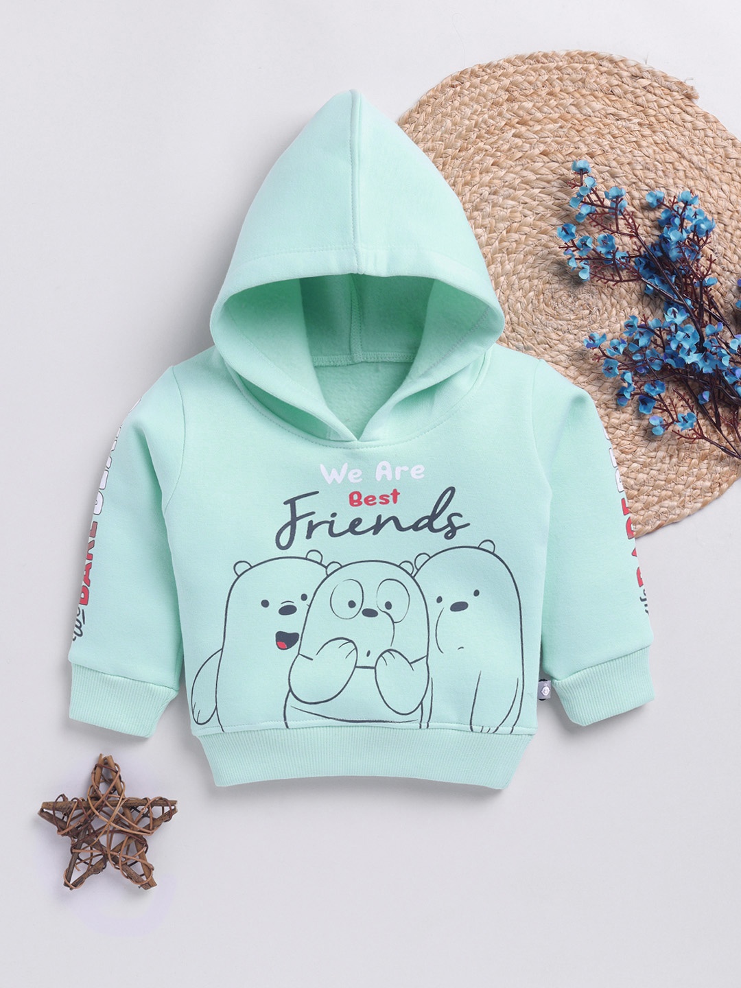 

YK X Tinyo Infant Boys Graphic Printed Hooded Sweatshirt, Sea green