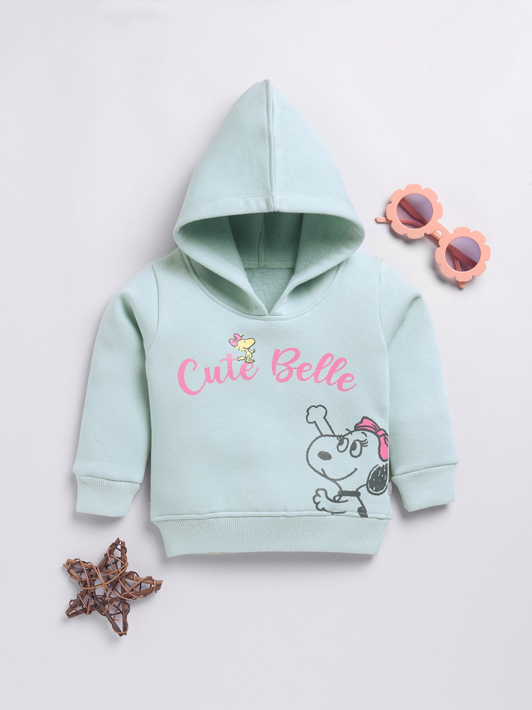 

YK X Tinyo Infant Girls Peanuts Printed Fleece Hooded Sweatshirt, Blue