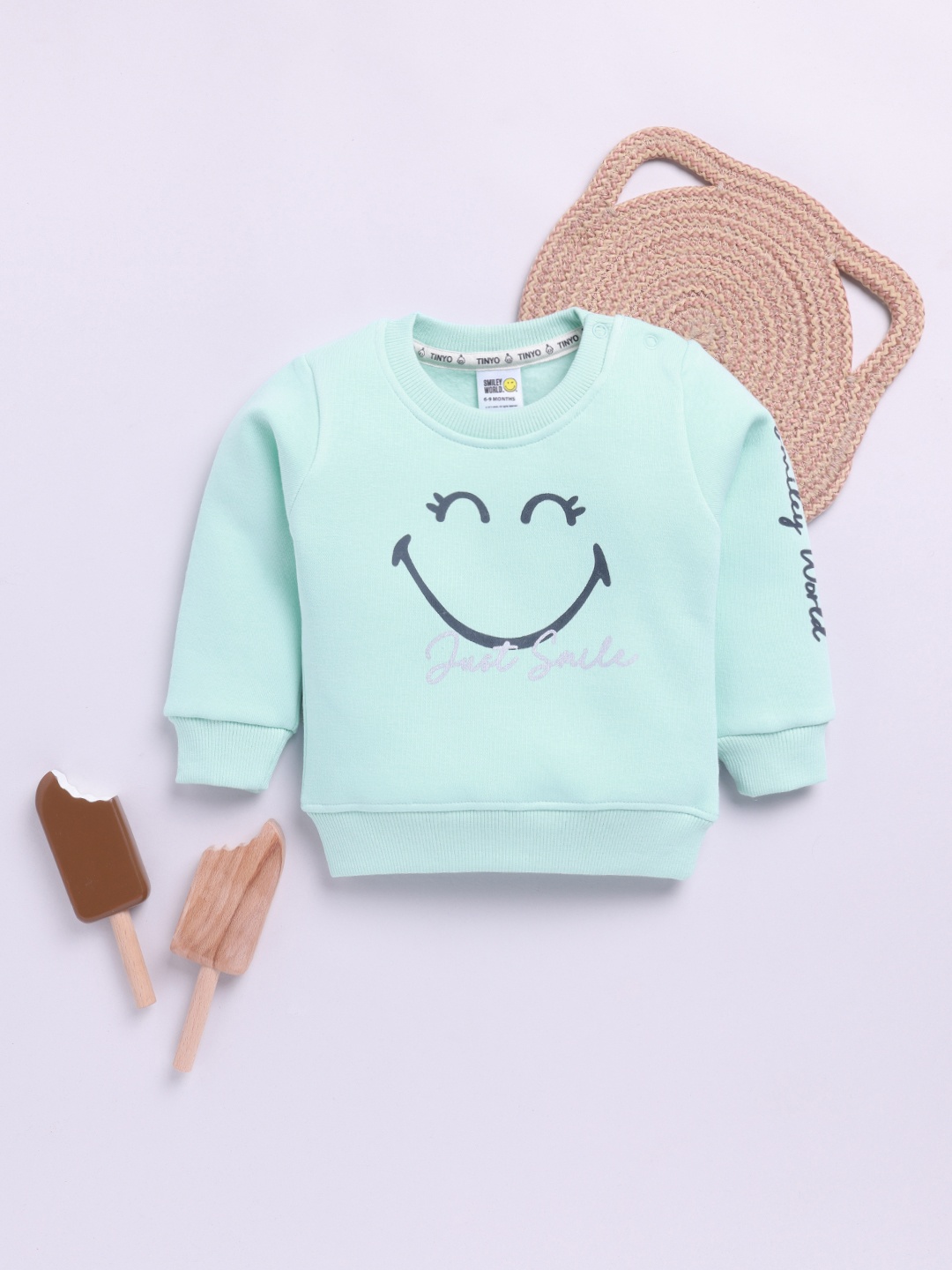 

YK X Tinyo Infant Girls Smiley Printed Fleece Sweatshirt, Green