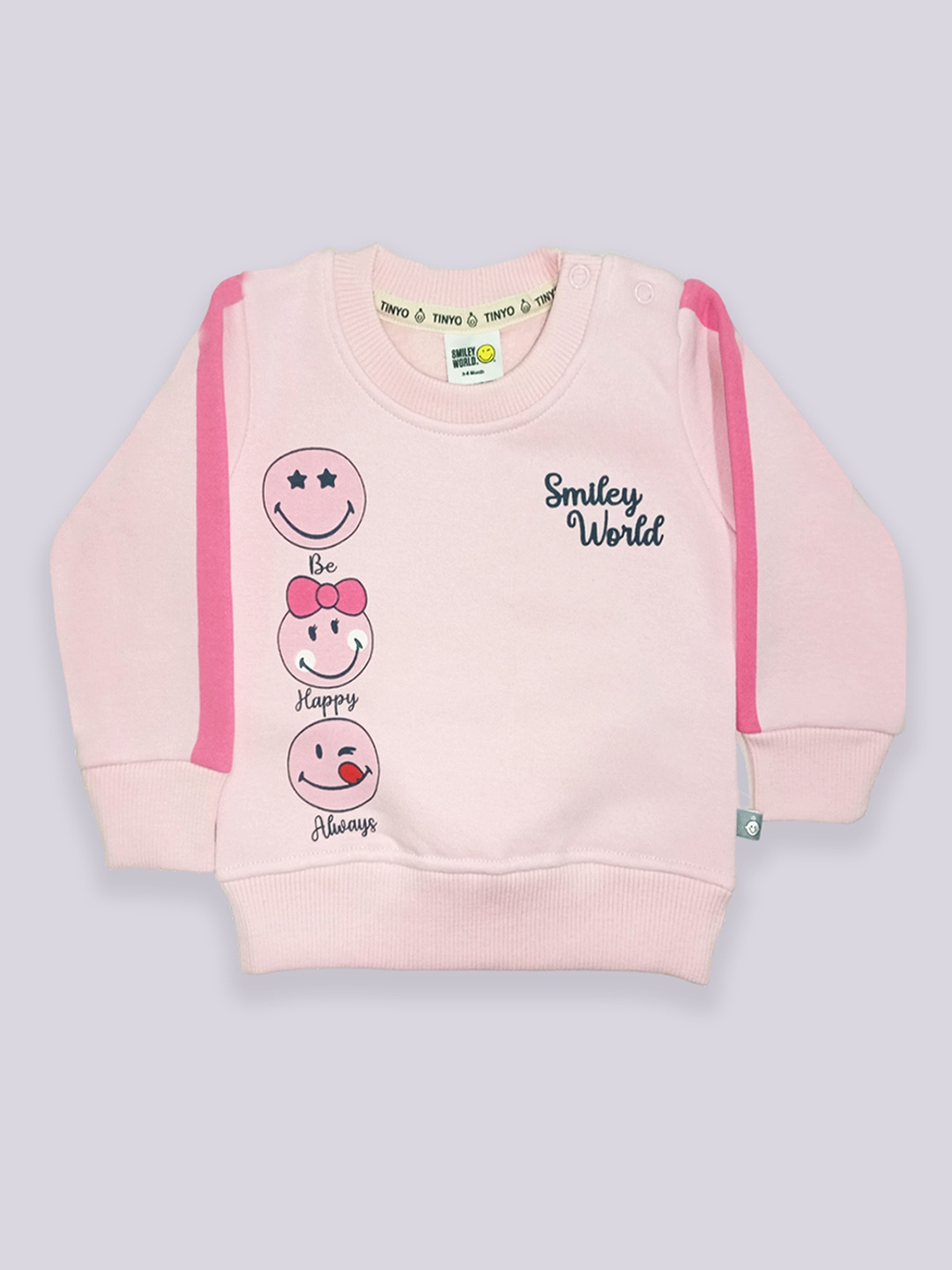 

YK X Tinyo Infant Girls Smiley Printed Fleece Sweatshirt, Pink