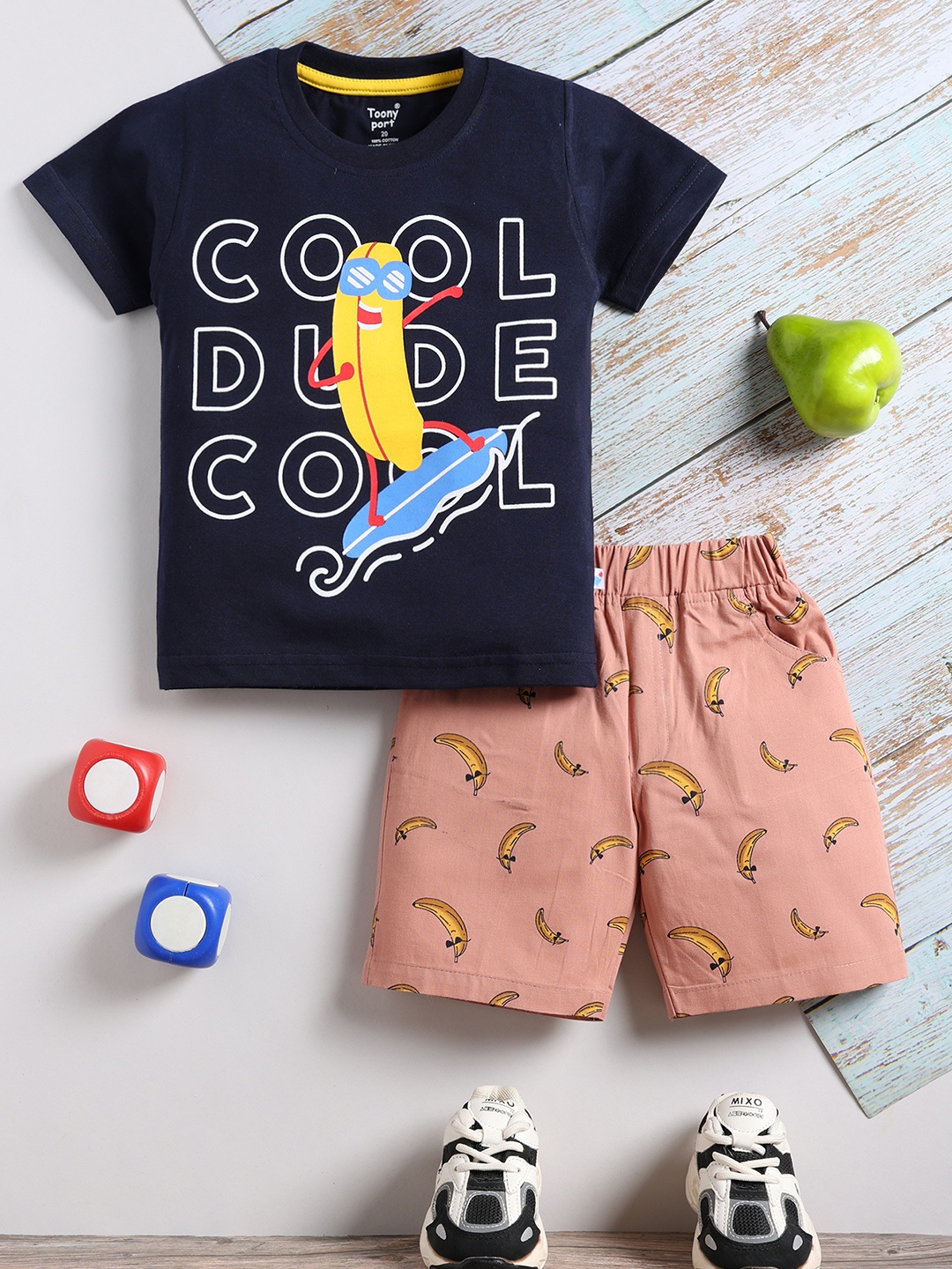 

Toonyport Boys Printed Round Neck T-shirt With Shorts, Navy blue