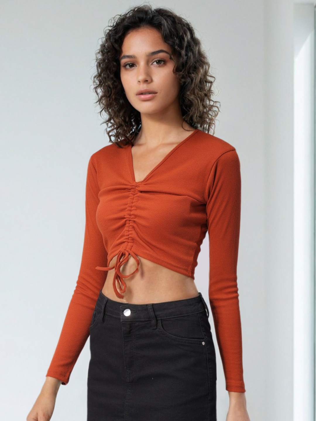 

Freehand by The Indian Garage Co Women Solid V-Neck Top, Orange