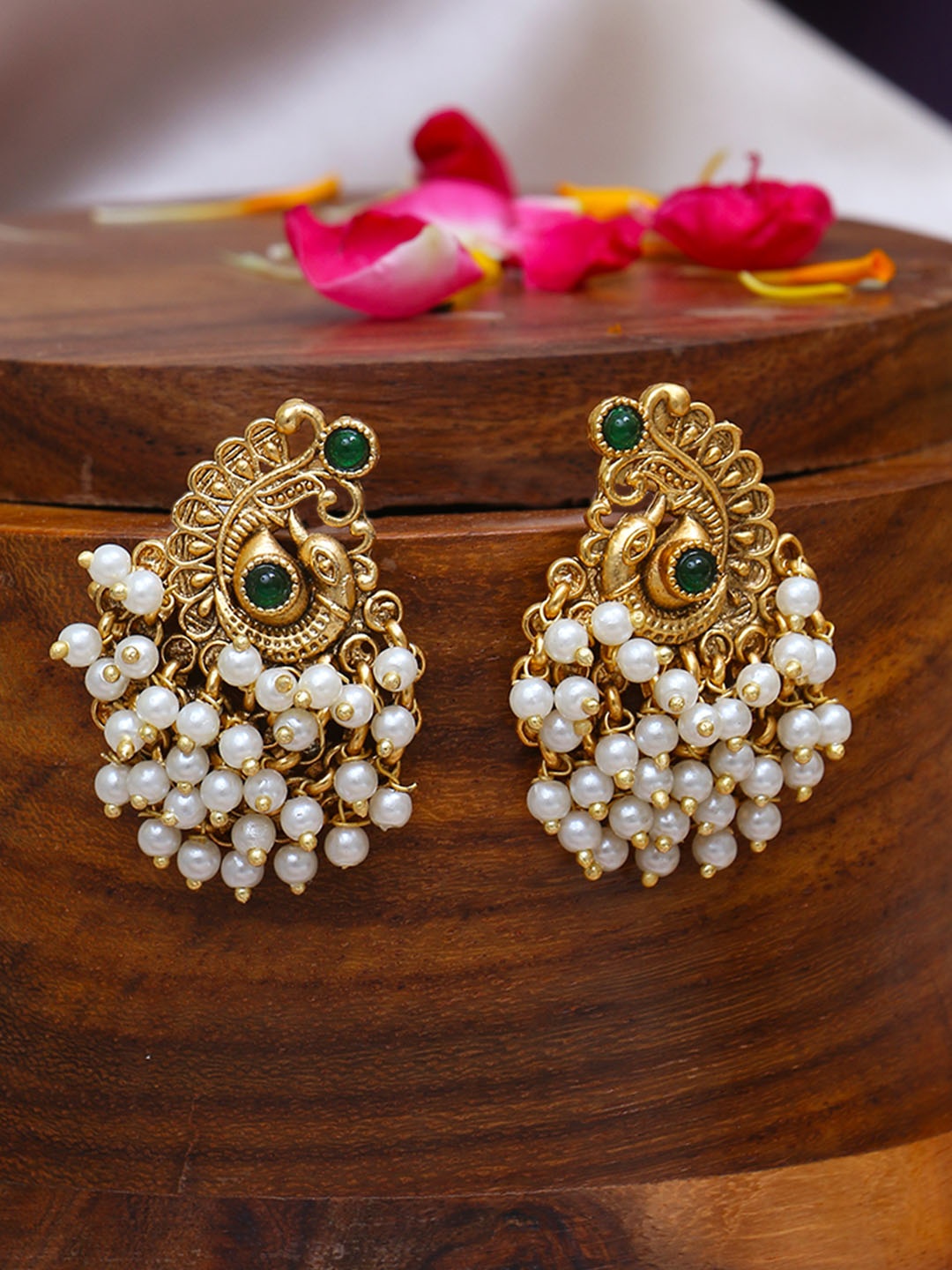 

Anouk Gold-Plated Copper Peacock Shaped Pearls Beaded Drop Earrings