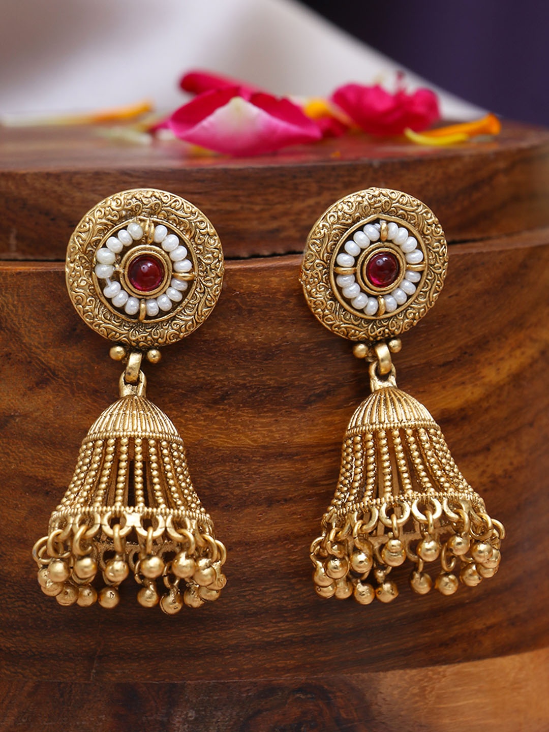 

Adwitiya Collection Gold Plated Artificial Stone Studded Classic Jhumkas