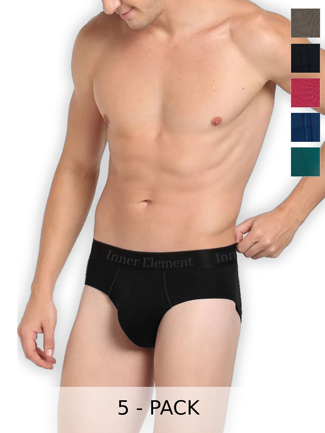 

inner element Men Pack Of 5 Pure Cotton Hipster Briefs Men_Brief_PP_ Pk5_XS, Green