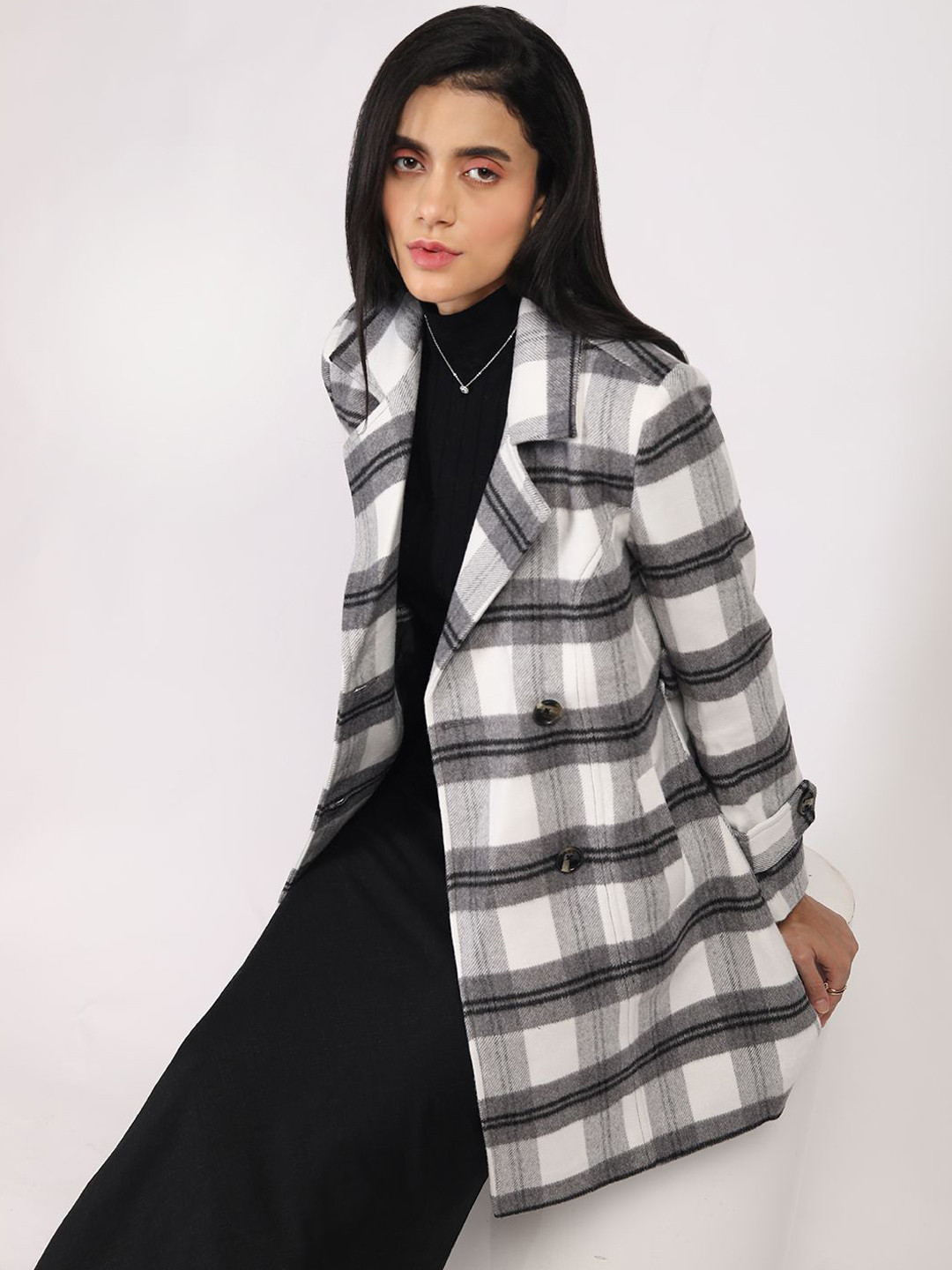 

HONNETE Women Double-Breasted Pea Coats, Black