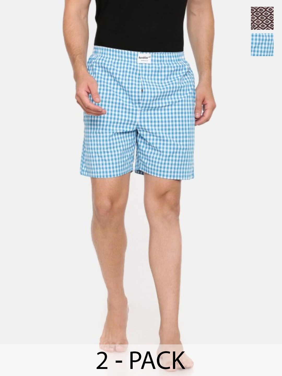 

Bareblow Men Pack Of 2 Cotton Checked Woven Boxers BBBX41118S-Multi, Blue
