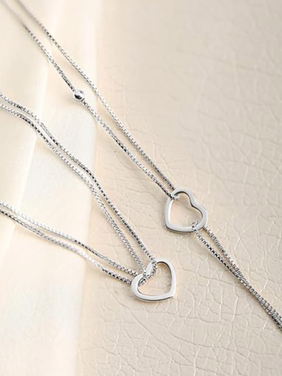 

925 SILLER Set Of 2 Sterling Silver Rhodium-Plated Anklets