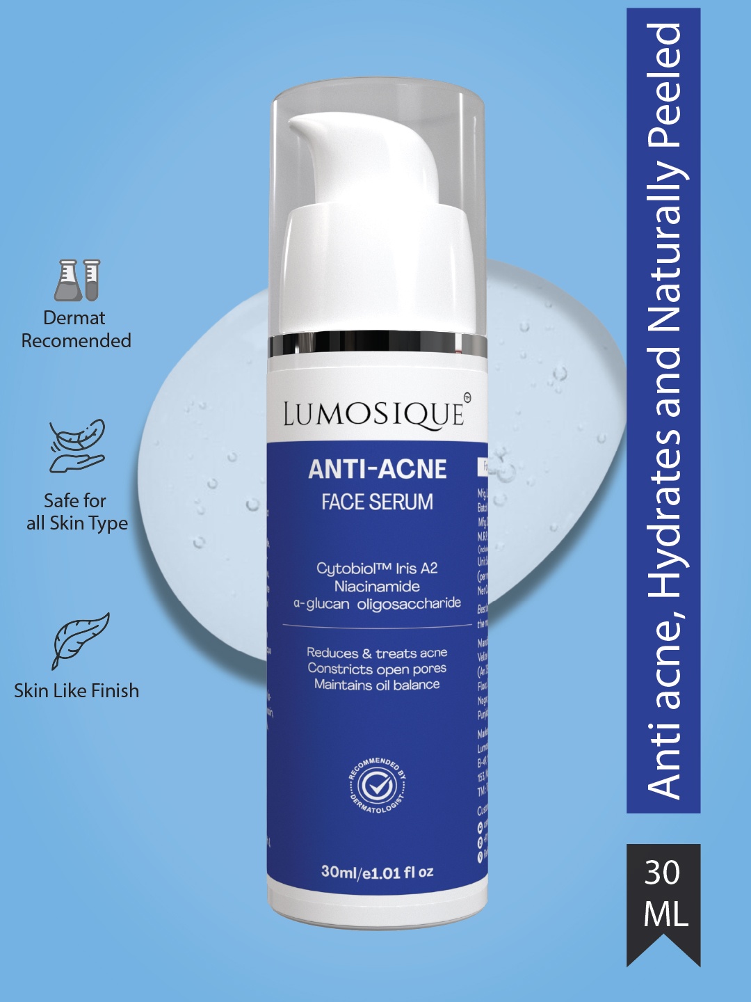 

LUMOSIQUE Anti Acne Face Serum With Niacinamide-30ml, Navy blue