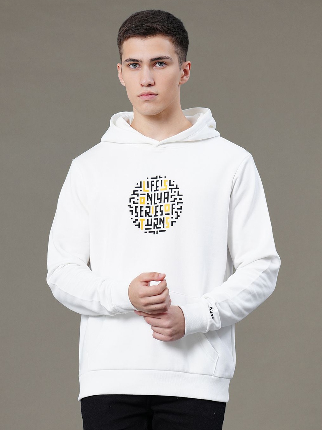 

Red Tape Men Off Graphic Print Fleece Baggy Fit Hoodie, Off white
