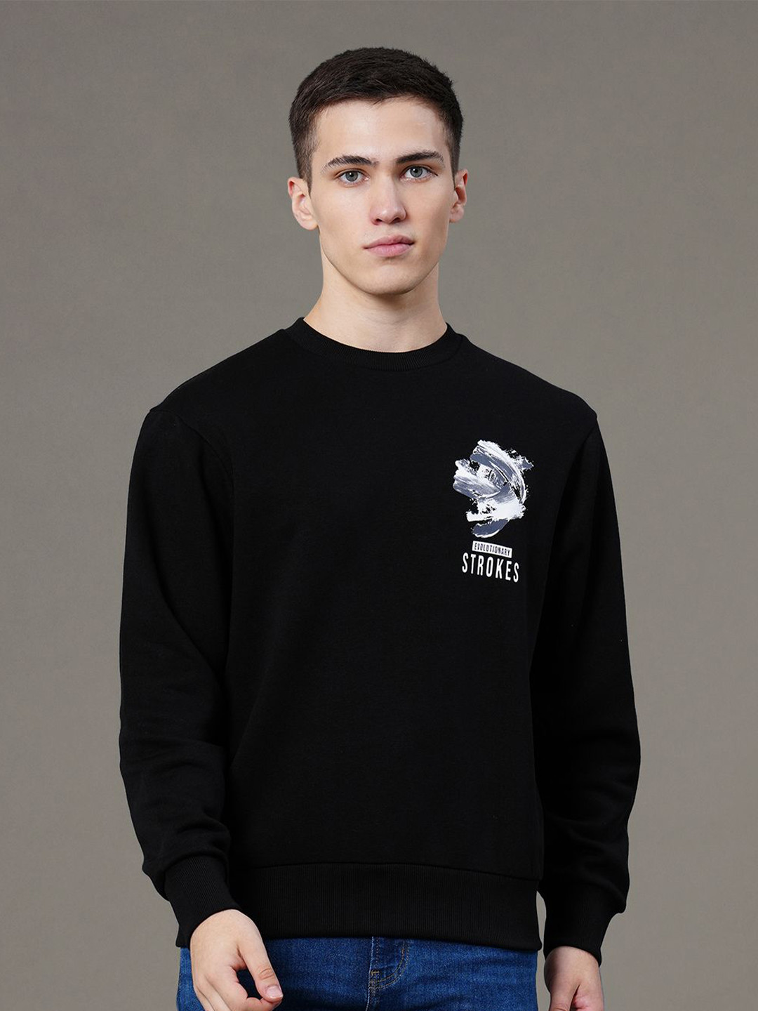 

Red Tape Men Graphic Print Fleece Baggy Fit Sweatshirt, Black