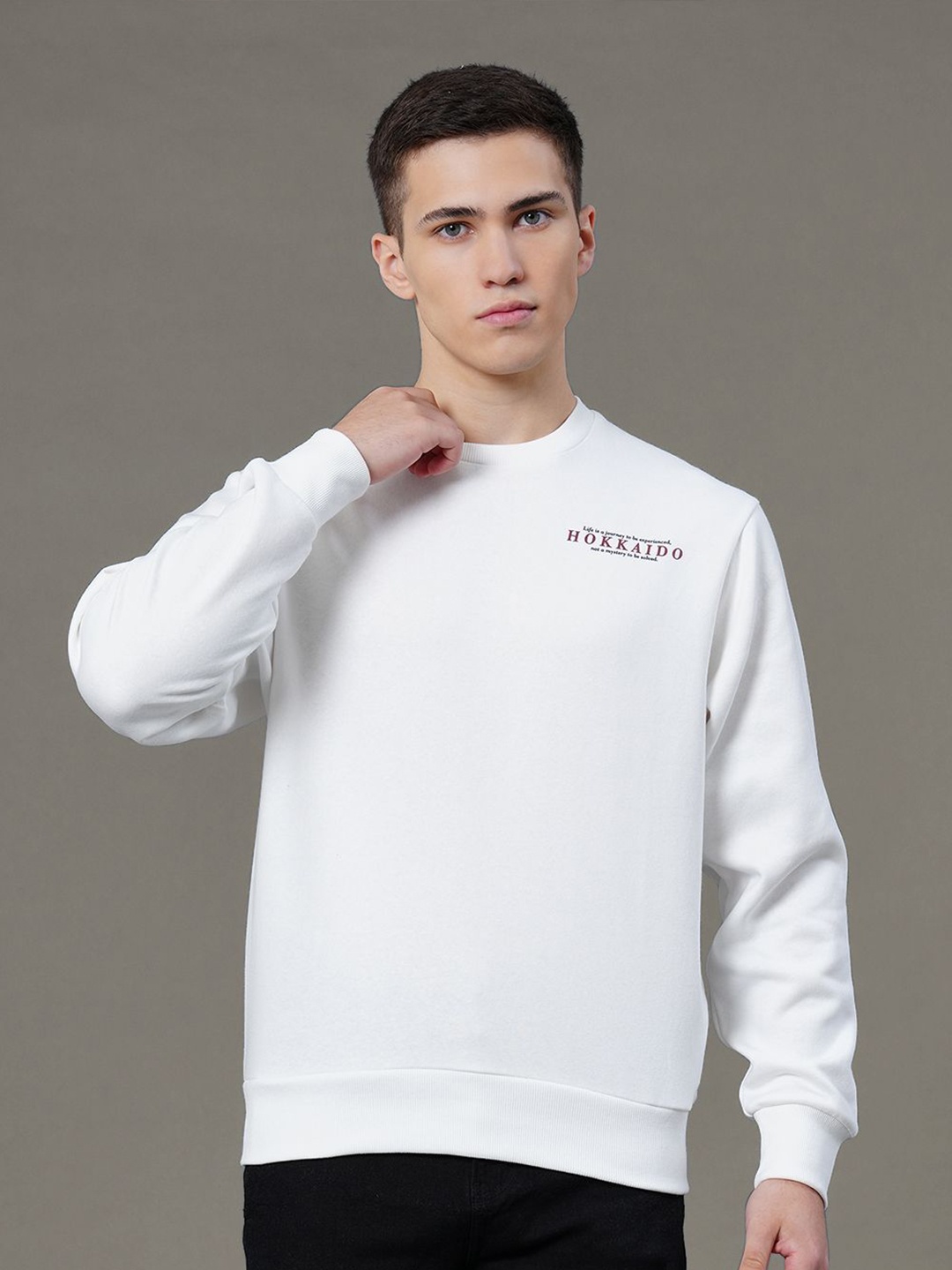 

Red Tape Men Graphic Print Fleece Baggy Fit Sweatshirt, Off white