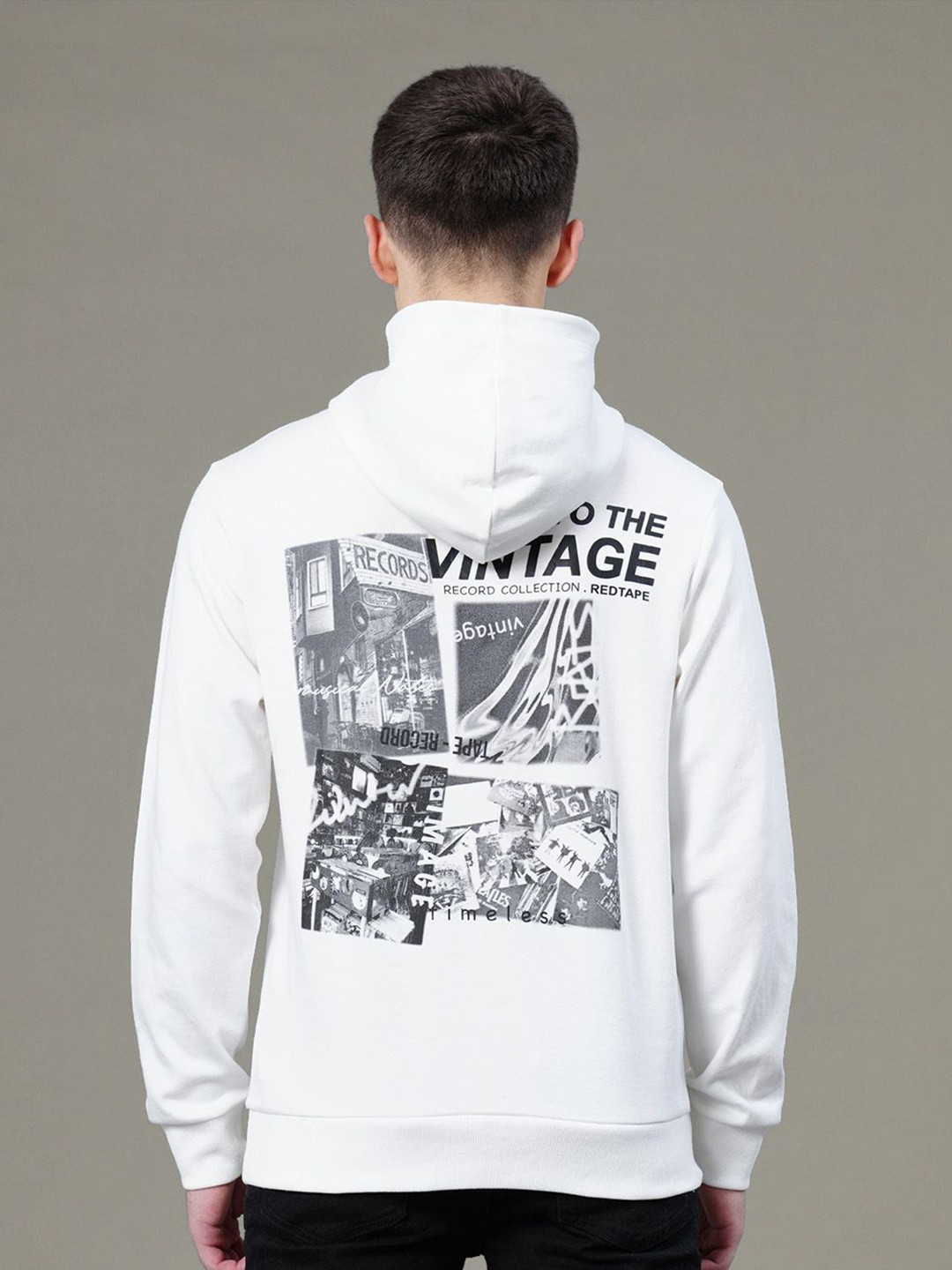 

Red Tape Men Graphic Print Cotton Hoodie, Off white