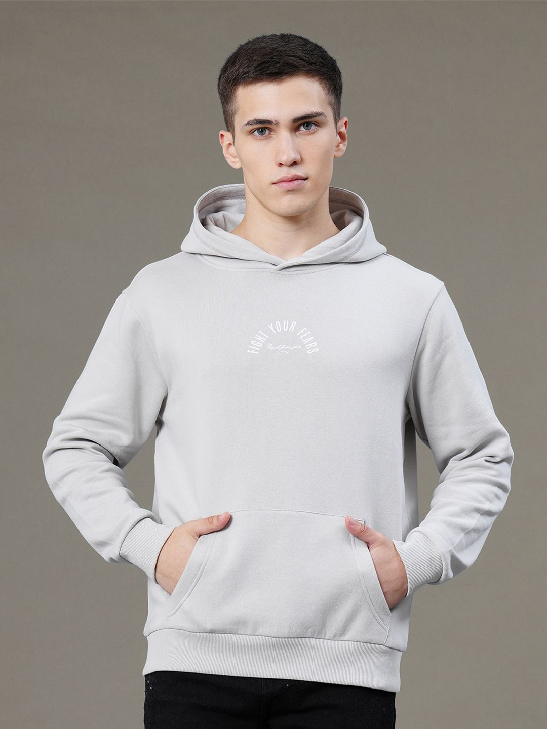 

Red Tape Men Graphic Print Fleece Baggy Fit Hoodie, Grey