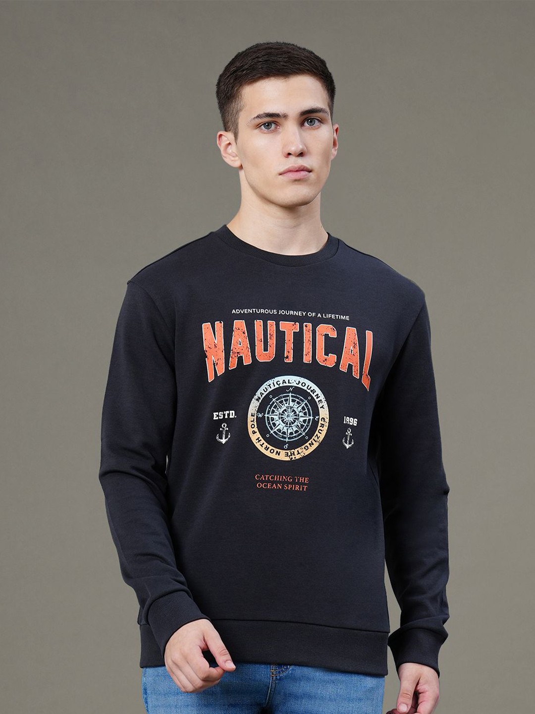 

Red Tape Men Graphic Print Cotton Sweatshirt, Grey
