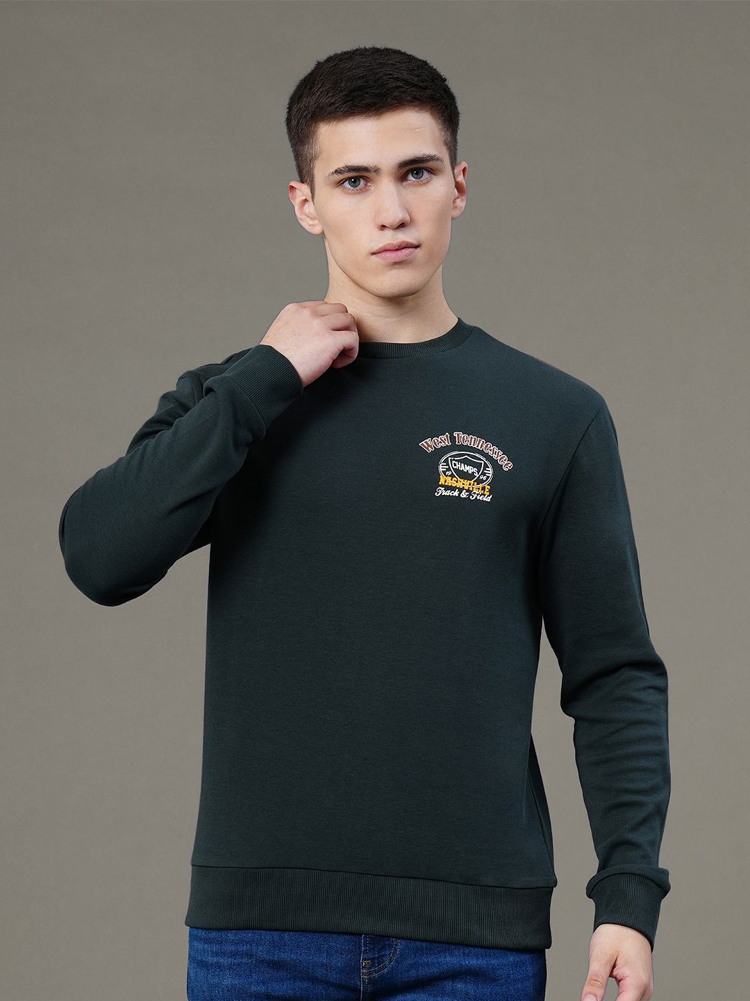 

Red Tape Men Graphic Print Cotton Sweatshirt, Green