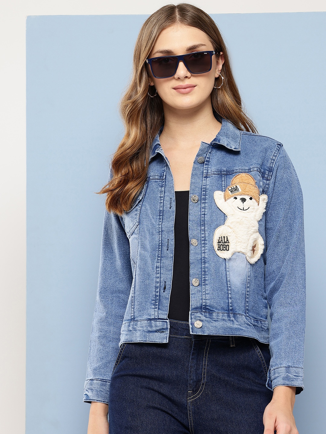 

Aarika Lightweight Denim Jacket with Patchwork, Blue