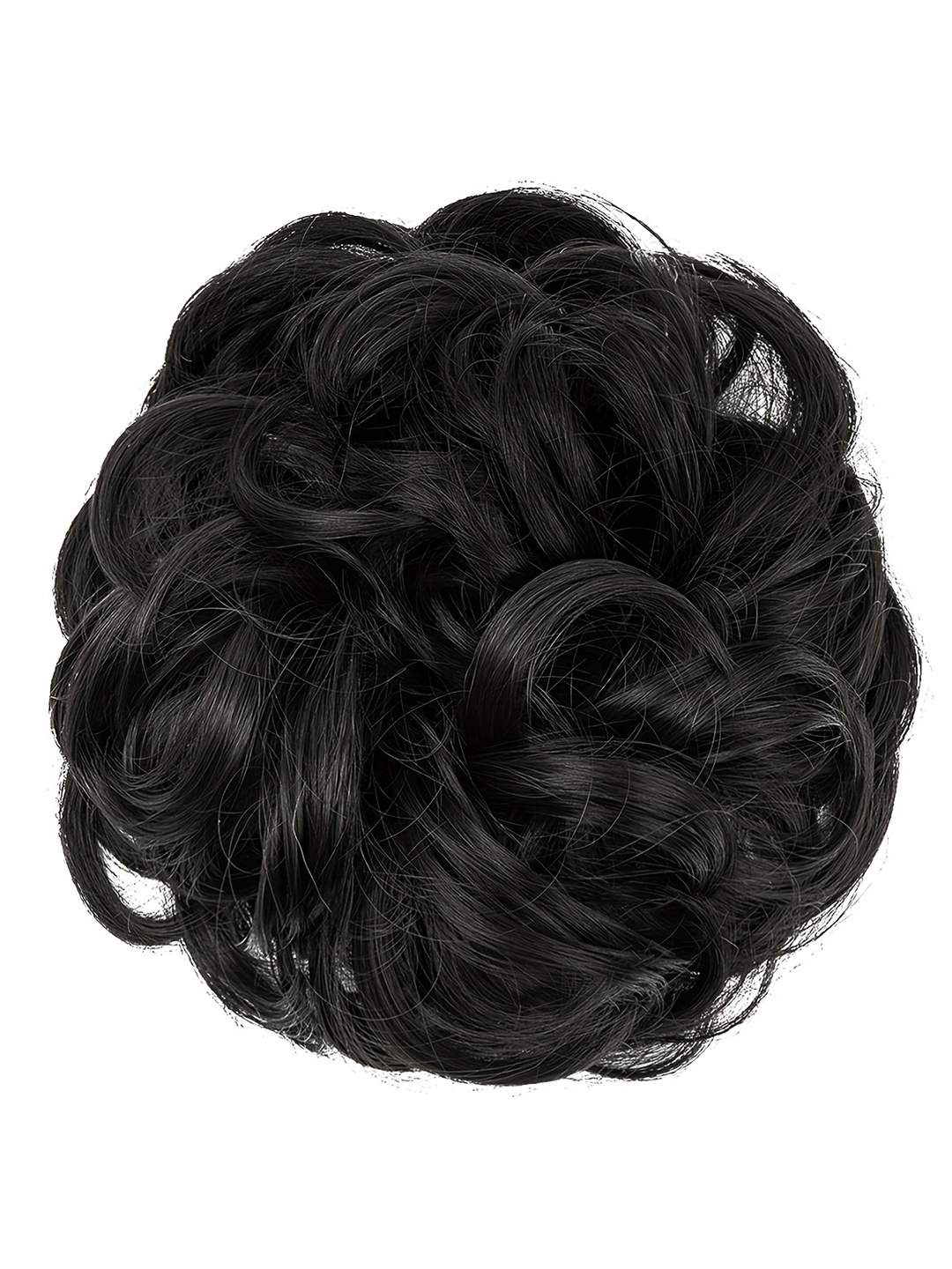 

Chronex Set of 4 Synthetic Wavy Curly Messy Bun Hair Ruffles Bands Hair Extension, Black