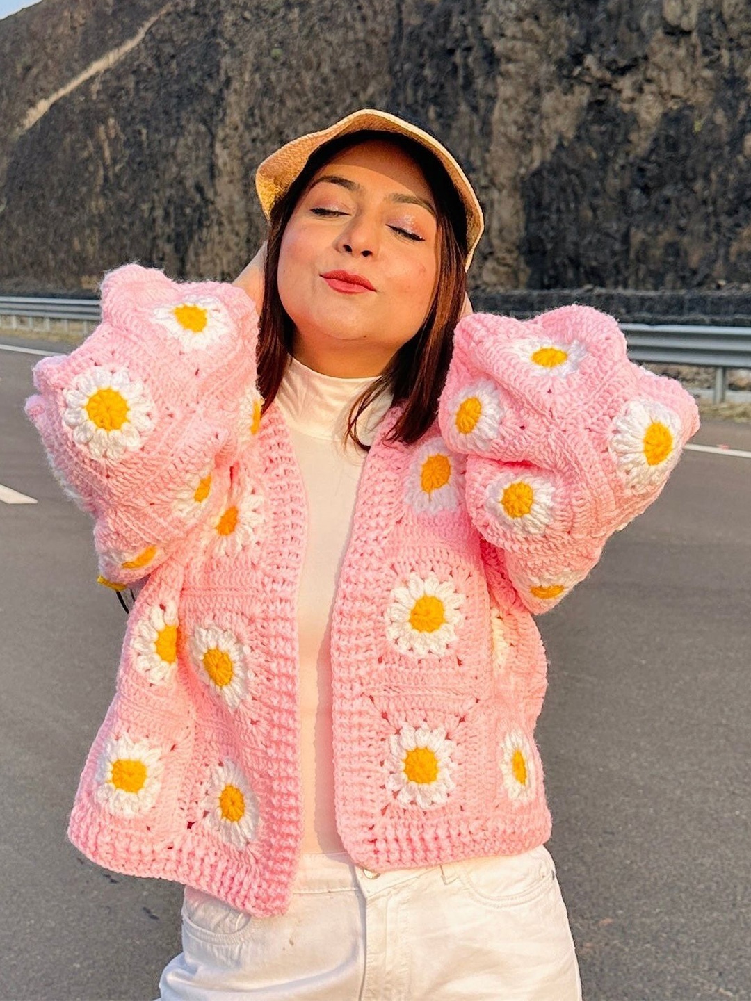 

Sugercandy Women Floral Woollen Cardigan, Pink