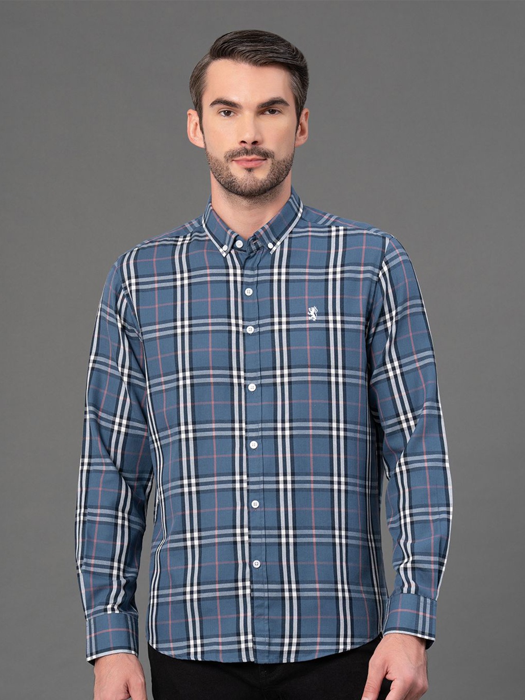 

Red Tape Tartan Checked Button-Down Collar Casual Shirt, Blue