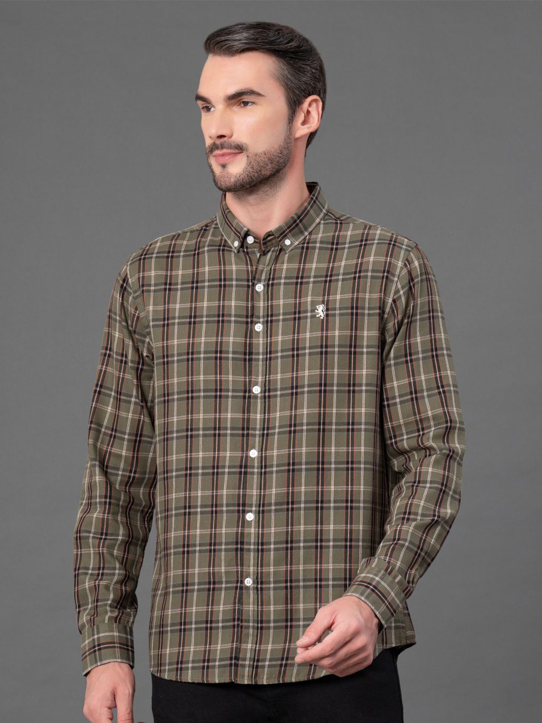 

Red Tape Men Checks Cotton Shirt, Olive