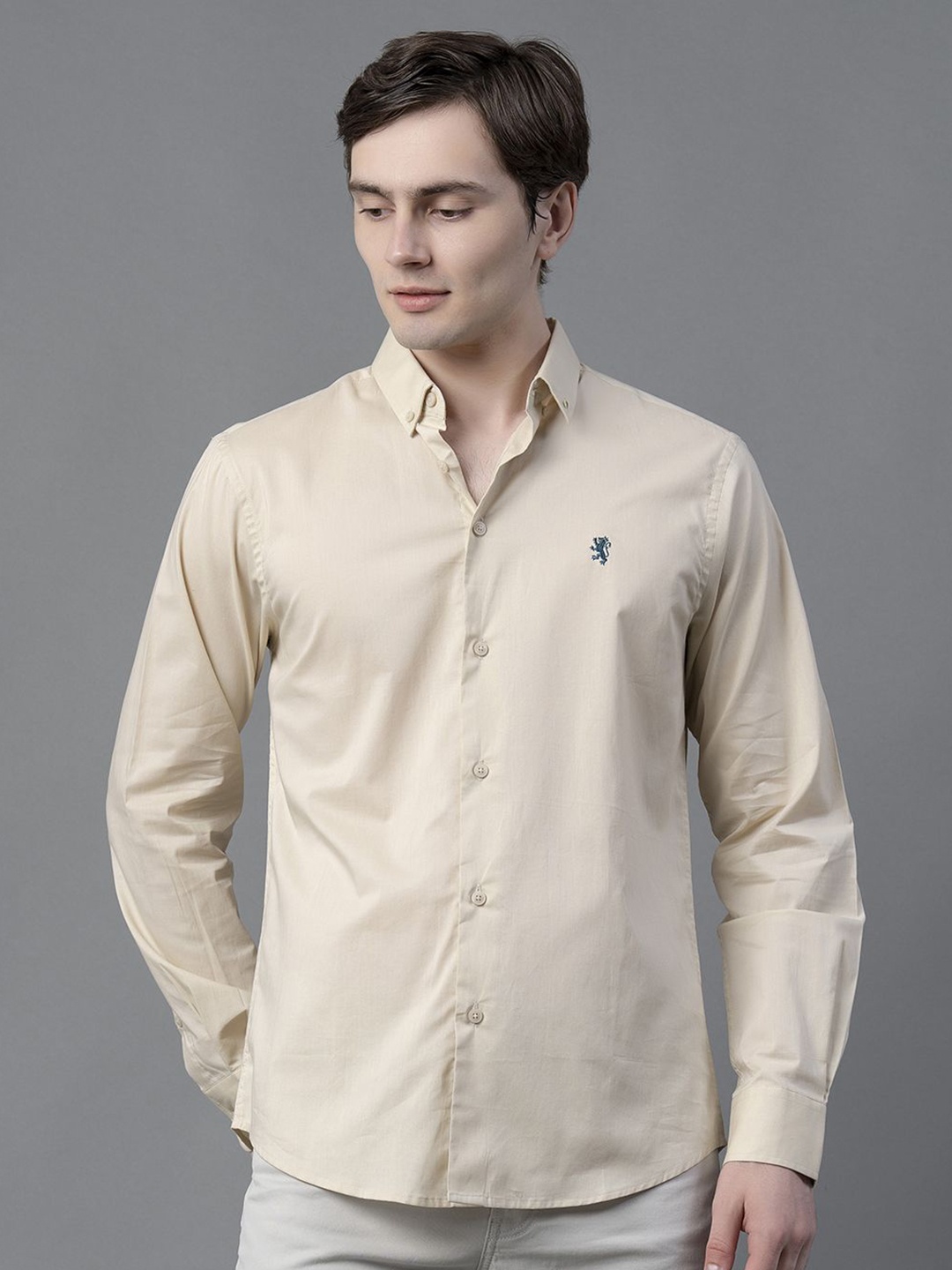 

Red Tape Men Button-Down Collar Solid Cotton Casual Shirt, Beige