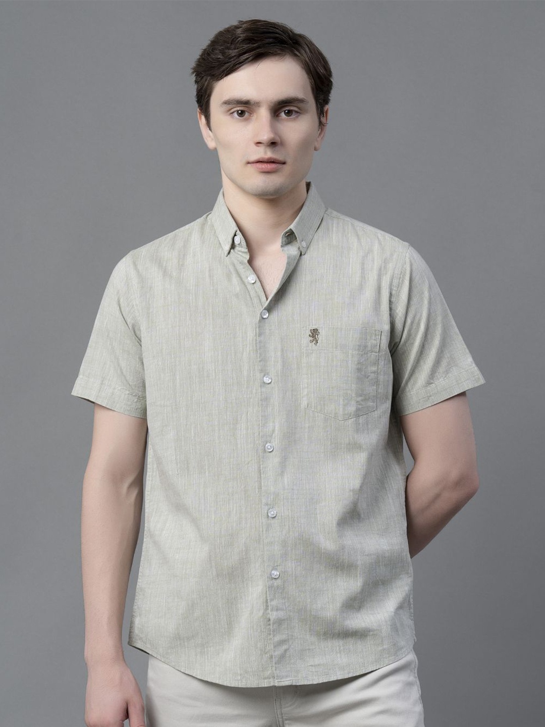 

Red Tape Men Button-Down Collar Solid Cotton Casual Shirt, Olive