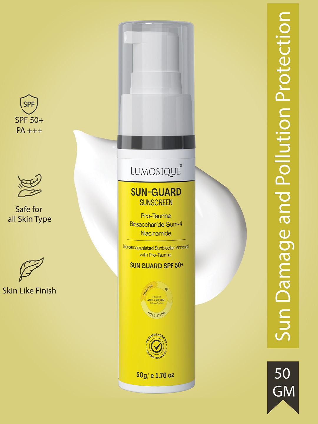 

LUMOSIQUE Sun Guard Sunscreen SPF 50+ 50 g, Yellow