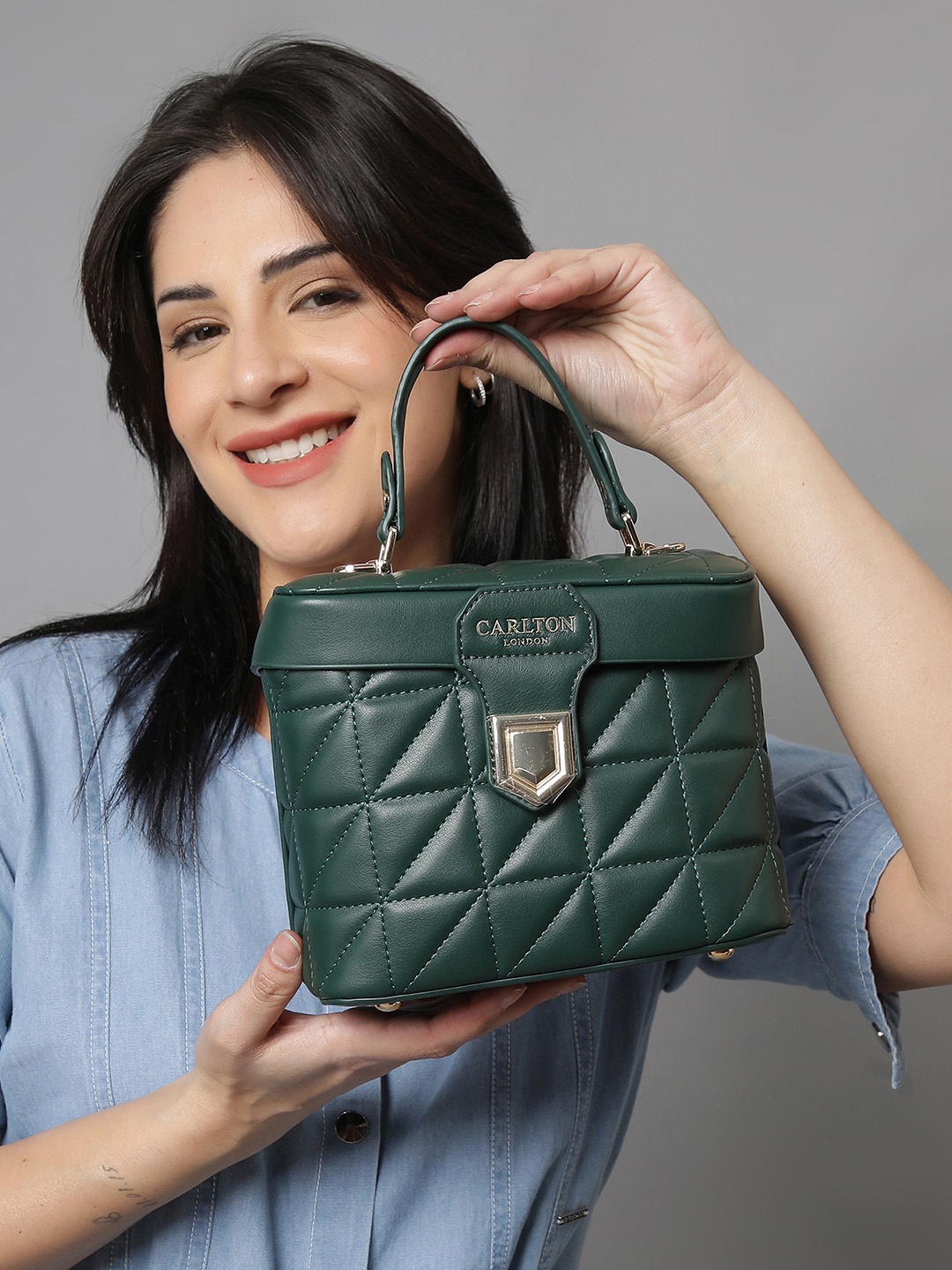 

Carlton London Women Structured Handheld Bag with Quilted, Green