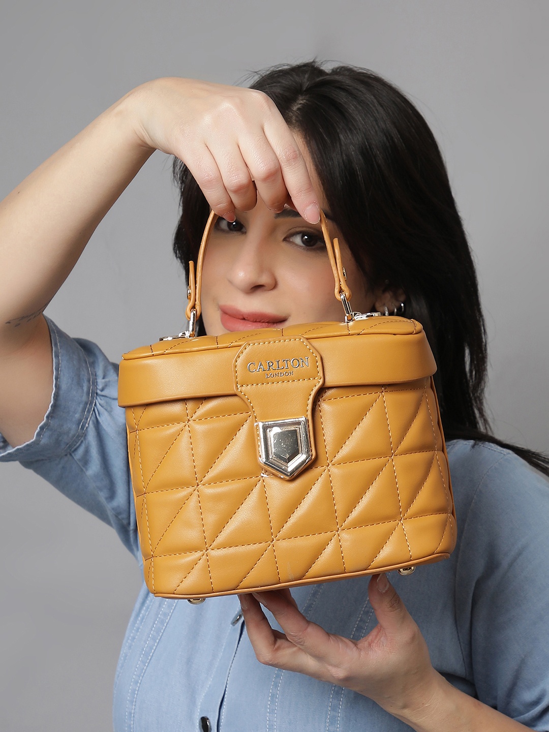 

Carlton London Women Structured Handheld Bag with Quilted, Mustard