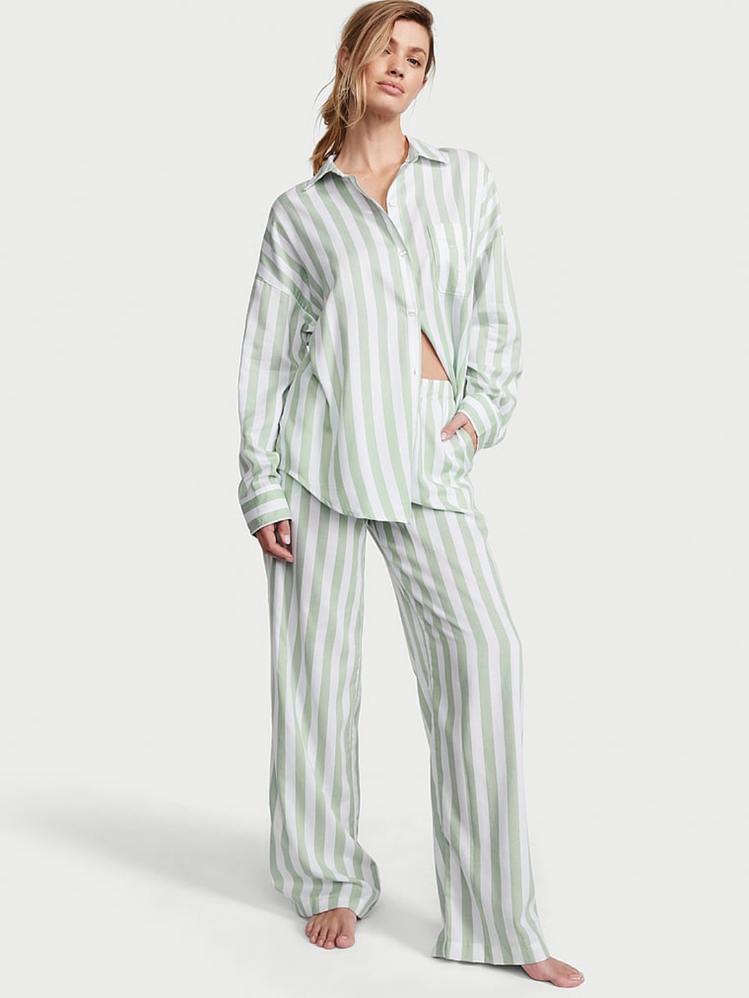 

Victoria's Secret Women Striped Night suit, White