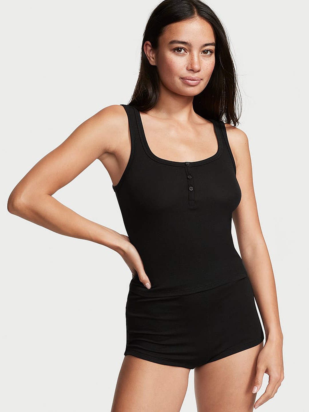 

Victoria's Secret Women Solid Sleeveless Night suit, Black