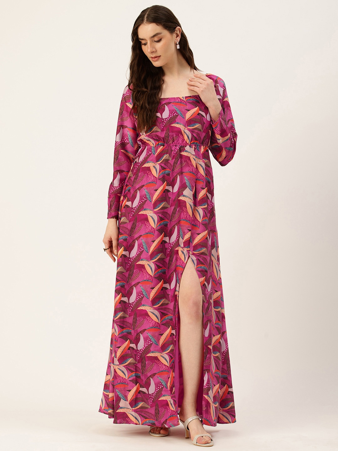 

Ethnovog Floral Print Crepe Maxi Dress, Pink