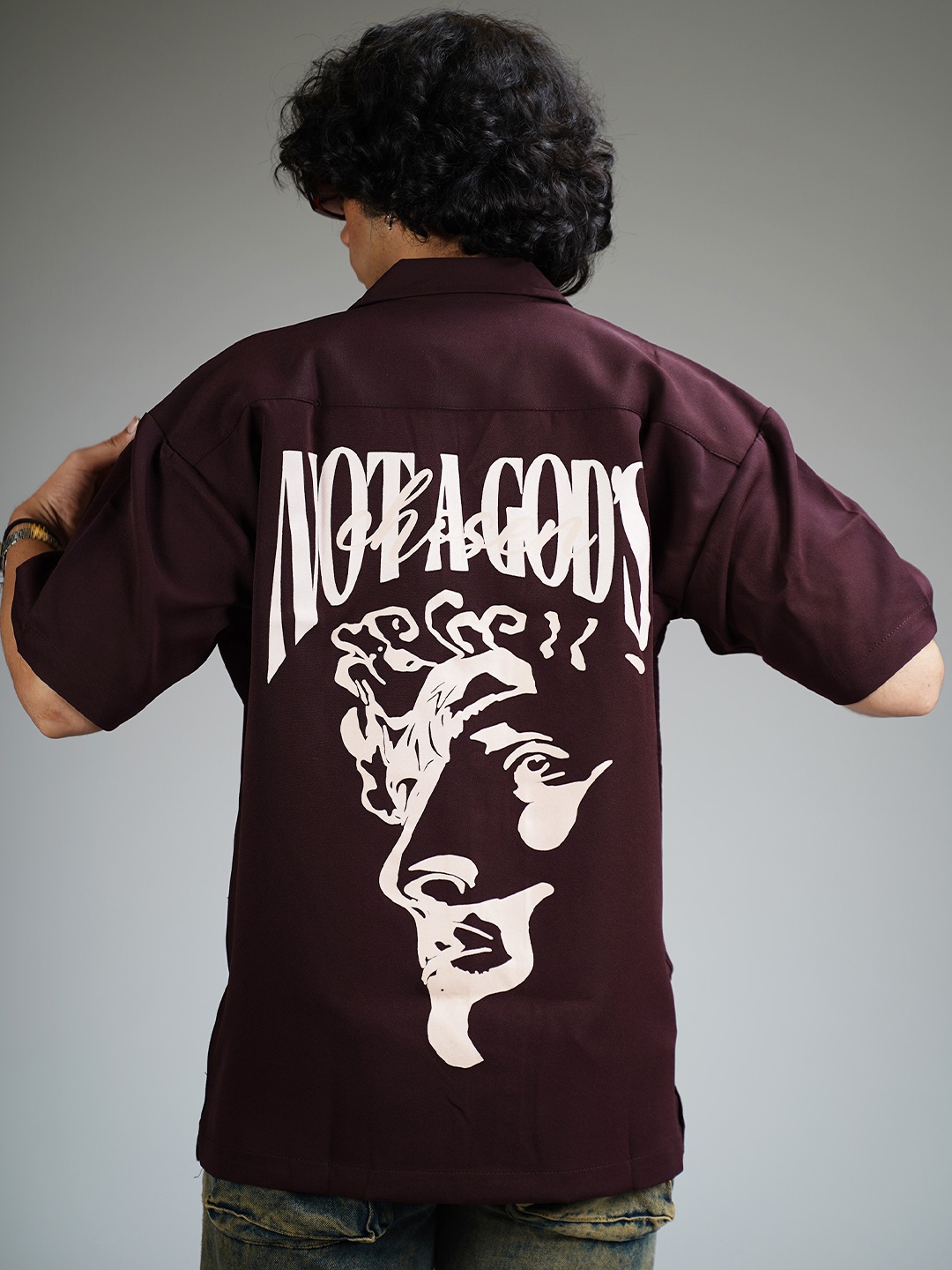 

WHAT THE FLEX Unisex Relaxed Graphic Printed Cotton Relaxed Fit Casual Shirt, Maroon