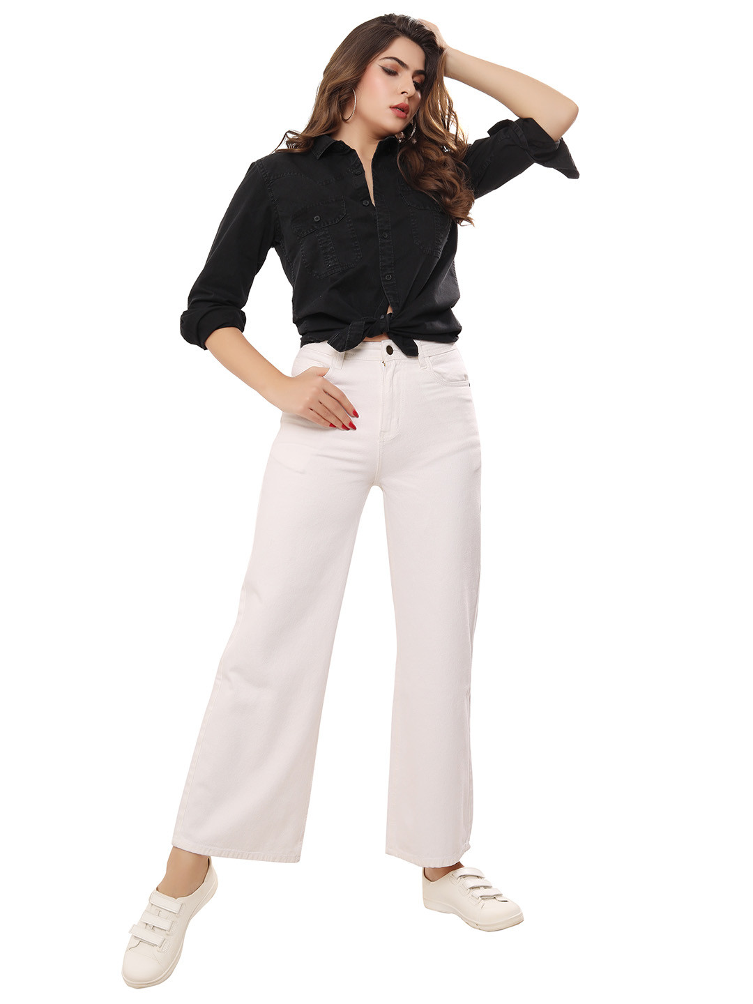 

THIRD QUADRANT Women Jean Wide Leg High-Rise Jeans, White
