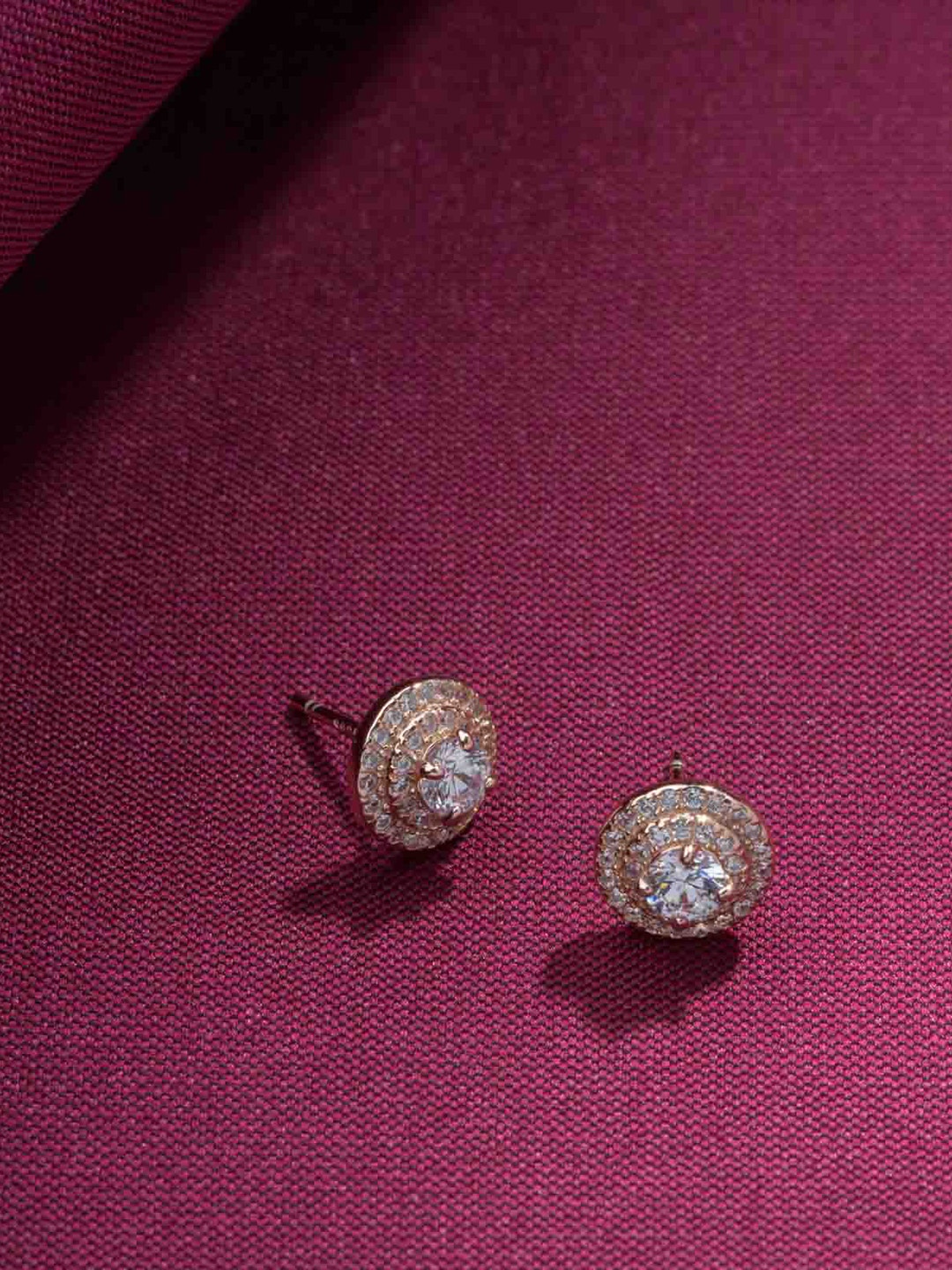 

Gargi by P. N. Gadgil & Sons Rose Gold-Plated 925 Sterling Silver American Diamond Studs