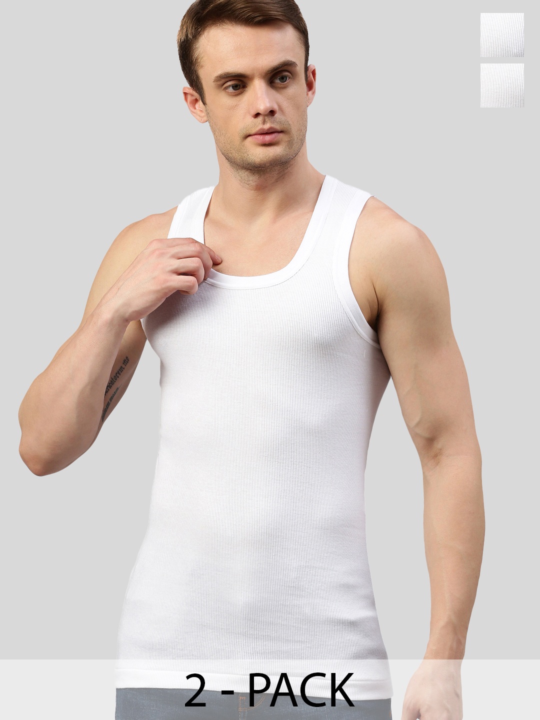 

SPORTO Men Pack Of 2 Pure Cotton Under Shirt Vests SP-DERBY-XL-WHT-2PC-White