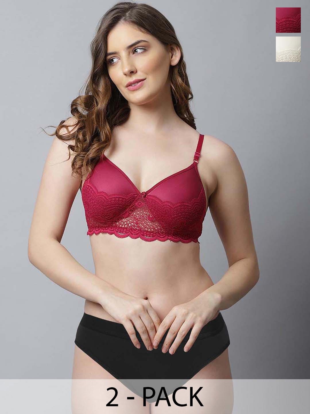 

Aamarsh Pack Of 2 Self Design Women Cotton Lingerie Set, Maroon