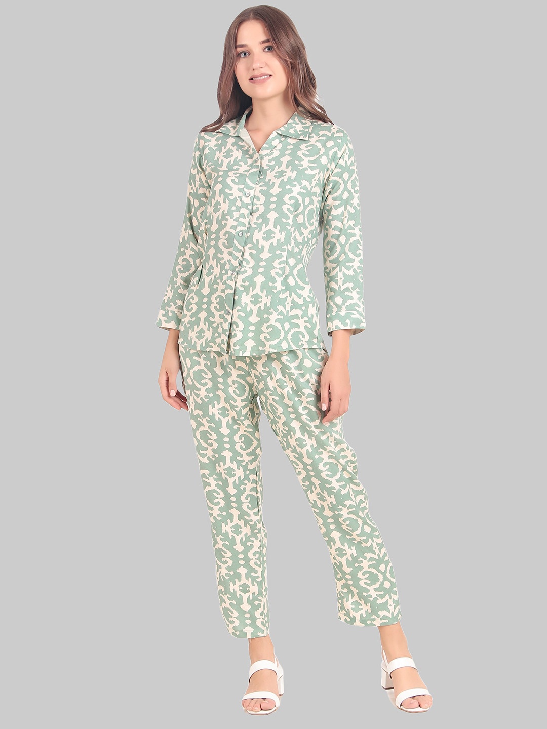 

BAESD Floral Printed Shirt With Trousers, Green