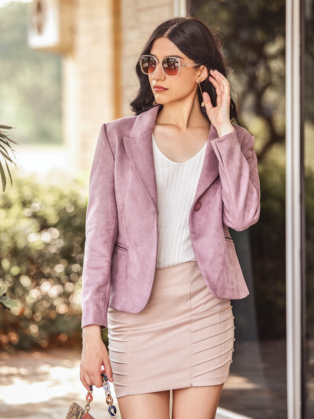 

LURE URBAN Women Notched Lapel Regular Fit Single-Breasted Blazer, Purple