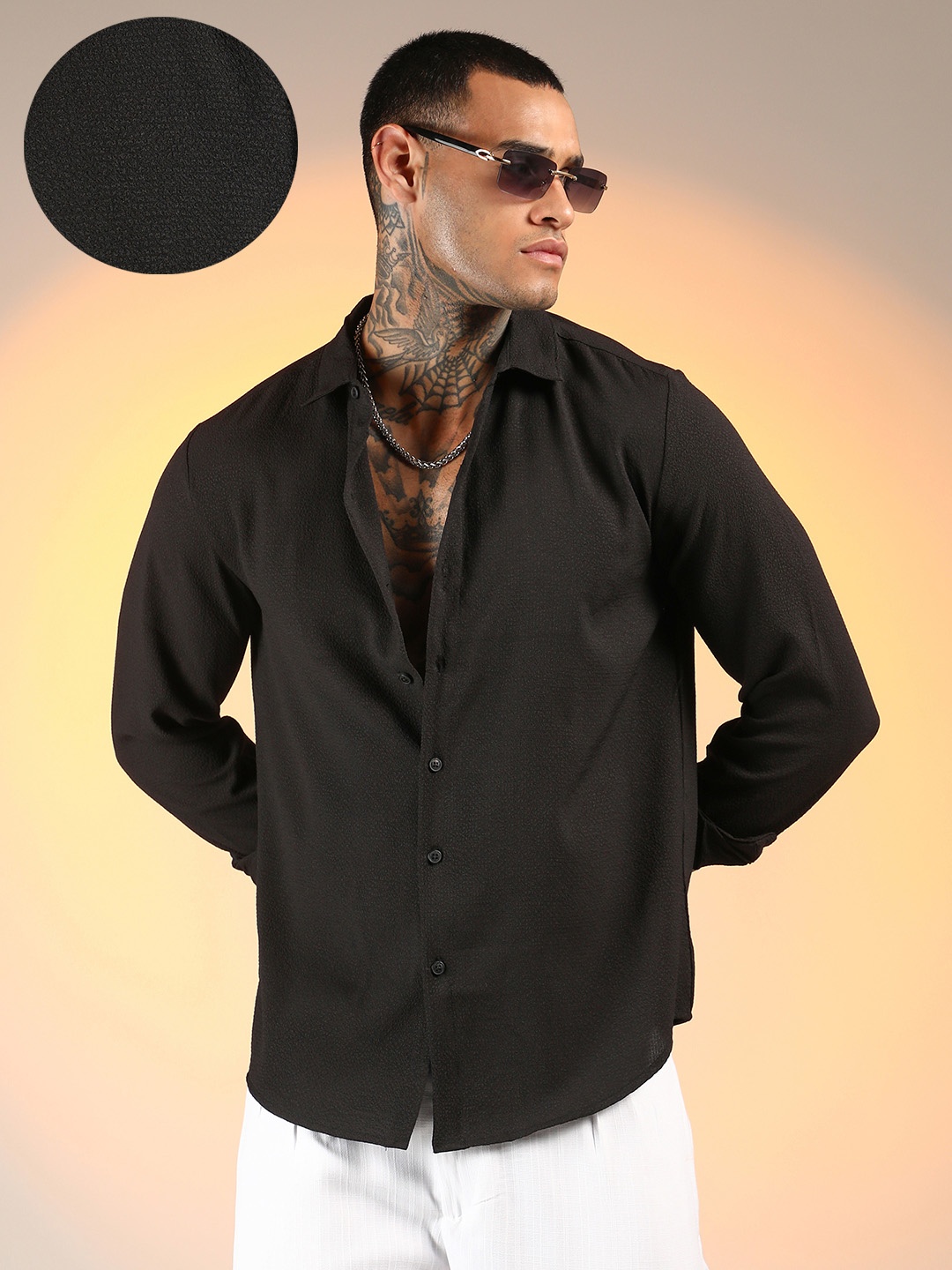 

Campus Sutra Men Comfort Spread Collar Solid Cotton Casual Shirt, Brown