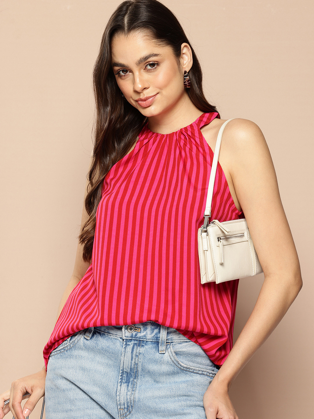 

encore by INVICTUS Striped Halter Neck Top, Pink