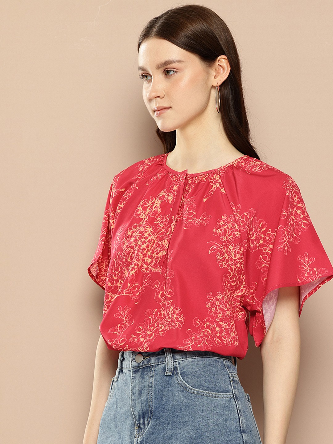 

encore by INVICTUS Floral Printed Top, Pink
