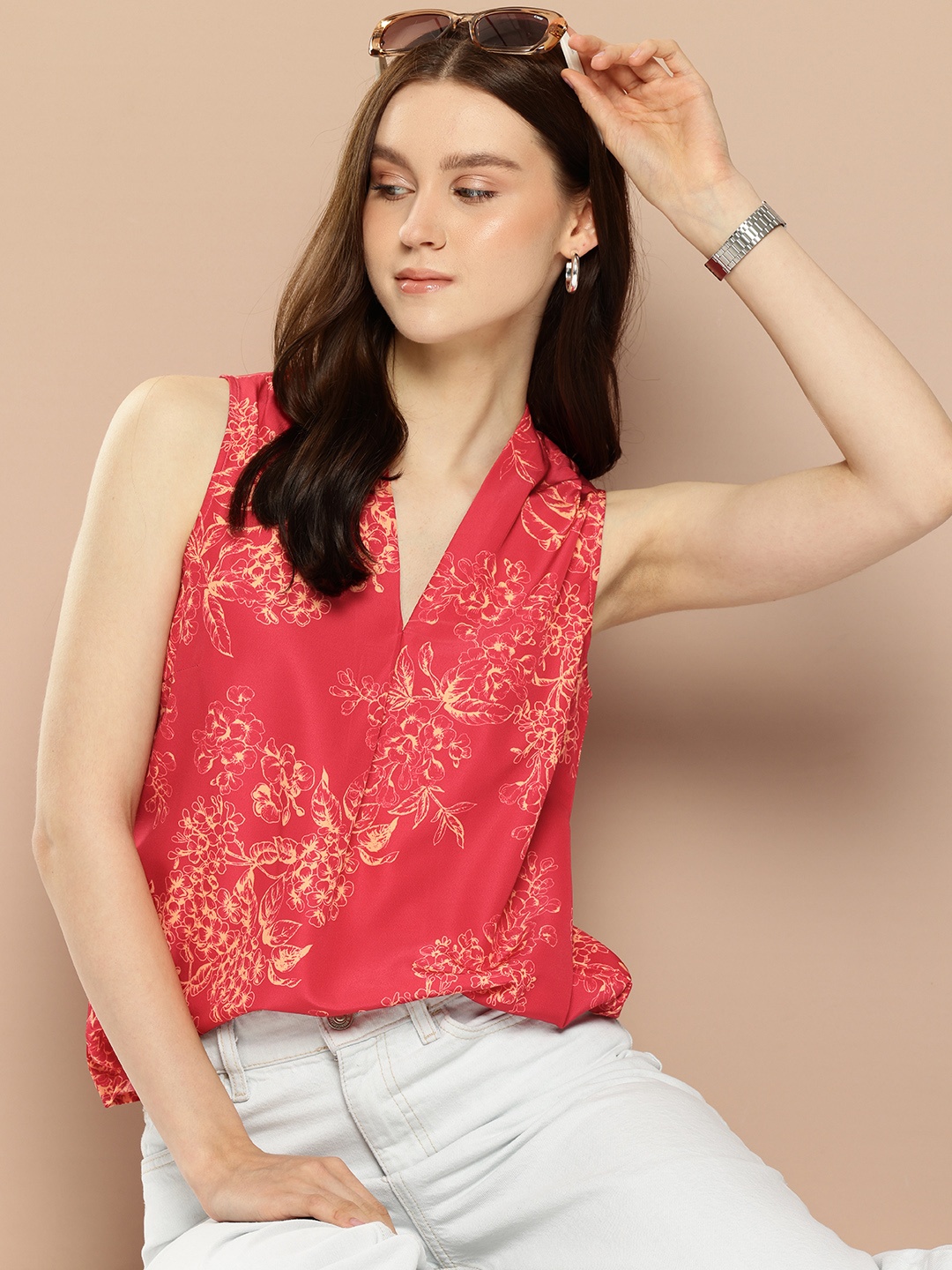

encore by INVICTUS Floral Printed Top, Pink